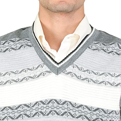 Image of Men Woolen V-Neck Printed Design Sleeveless Pullover Heavy Rainbow Fabric Winter Wear Pure Wool Cardigan Regular Coaty Fully Warm Heavy Pullover Cardigans Free Sizes