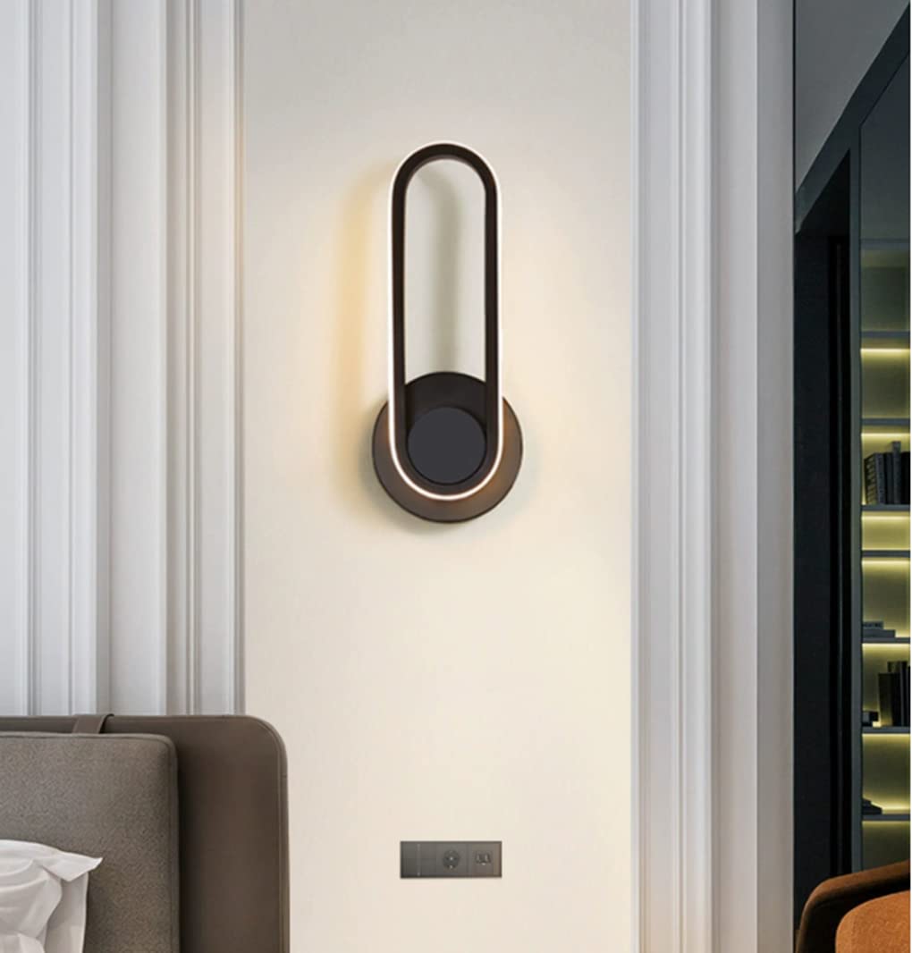 LED 12W Apliques En el Interior Moderno lámpara de Pared 330 ° Giratorio Decorativo Iluminación de Pared Pantalla de acrílico para Habitación Vestíbulo Sala de Estar Negro Blanco cálido