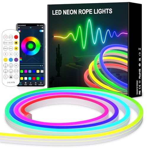 MIWATT RGB Neon LED Bluetooth -10M RGB LED Sincronizzazione musicale Luci cangianti, controllato da app - per camera da letto, festa, decorazione della cucina