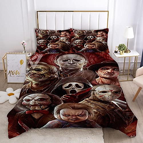 HAJYCFR 3D Funda de edredón King Size 220X230cm Película de Terror Ropa de Cama para niños Funda nórdica con Calavera Ropa de Cama para niños Funda nórdica Doble Queen King Juego de Funda de CAM