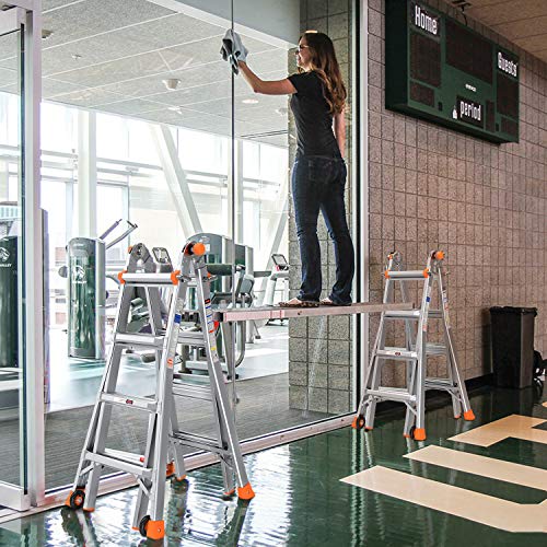 Telescoping Ladder TACKLIFE, 17ft Aluminum Multi-Use Ladder with Protective Lock and 2 Wheels, 300lb Max Duty and Non-Slip Foot Pad, 5 Height Modes, Suitable for Home/Working