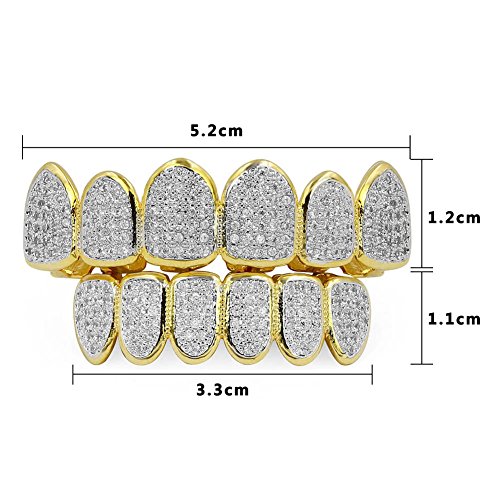 JINAO Grillz Grills for Your Teeth Simulated Diamond Teeth Grillz with Extra Molding Bars Included 18K Gold Plated All Iced Out Cubic Zirconia Golden Teeth for Men Women2