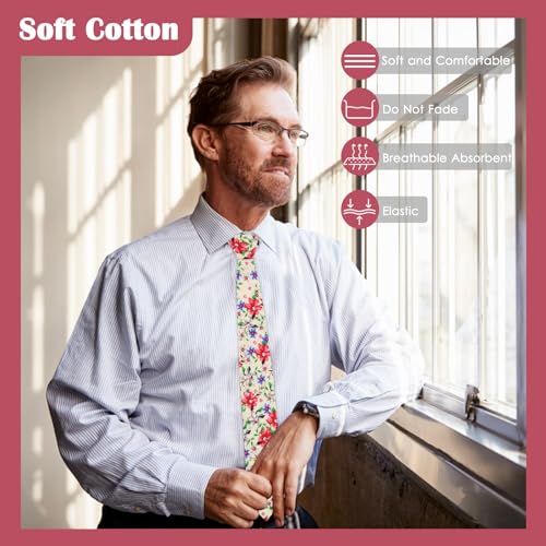 Image of Mantieqingway Men Skinny Tie Cotton Floral Necktie for Wedding Groomsmen Tie