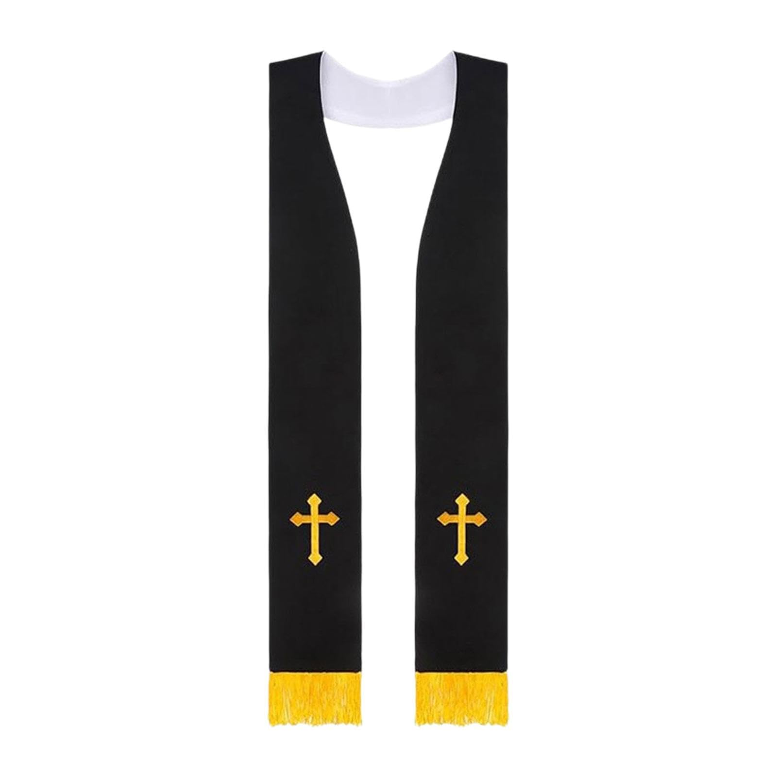 calandis Clergy Mass Stole Wedding Pastor Shawl For Graduation Party Supplies Wedding Black White | | | Other Uniforms & Work Clothing-picture-16