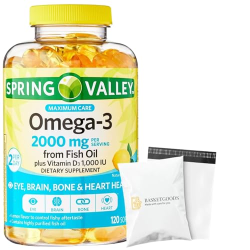 Spring Valley Omega-3 from Fish Oil 2000 mg | Premium Omega-3 from Fish Oil Eye Brain Bone & Heart Health | Set with Basket Goods Store