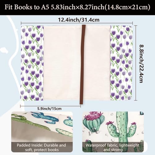 CRASPIRE A5 Tulip Book Sleeve Covers for Textbook Paperback Newspaper Print Hardcover Sleeves 12.4x8.8Inch Books Label Strap Textbook Jackets Washable Hardcover Classroom - Image 2