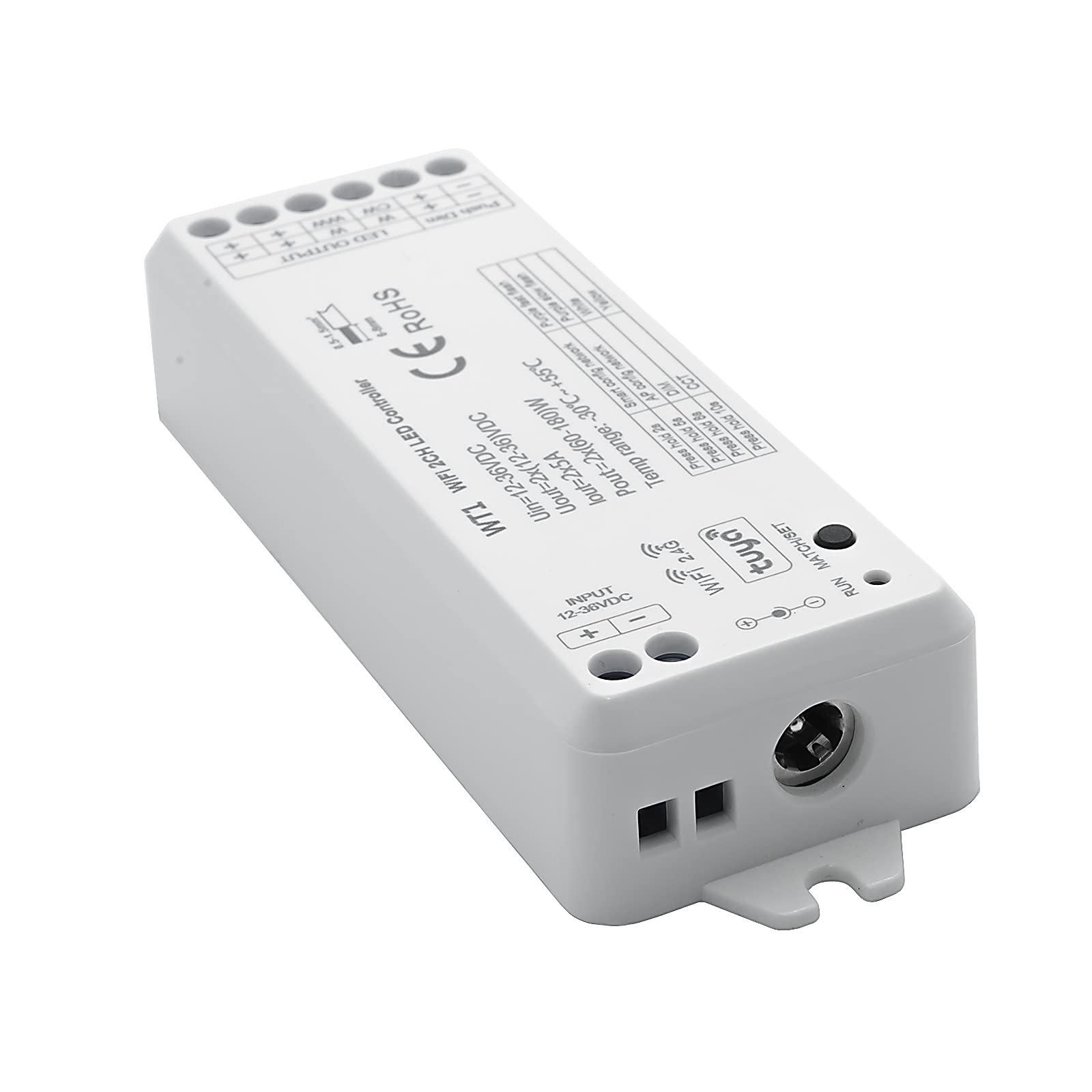 Planetitaly Controller LED WT1 WiFi per strisce faretti centralina SMART dimmer WiFi 2.4G CCT da 3000K a 6500K 2CH 12-24V APP, Smartphone, Controllo remoto, Compatibile Google Home Amazon Alexa