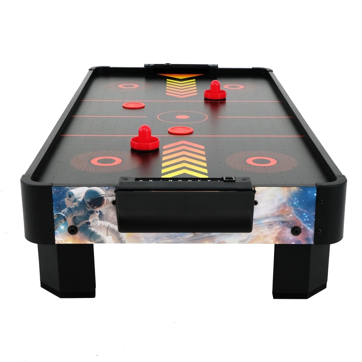 Airhockeytisch für Kinder ab 6 Jahre, Airhockey Game für Tisch mit Gebläse/Motor, Air Hockey Table Top Tischauflage für 2 Spieler inkl. 4x Pusher, 4x Pucks, Torzähler, Zero-G Battle 102x52x20 cm