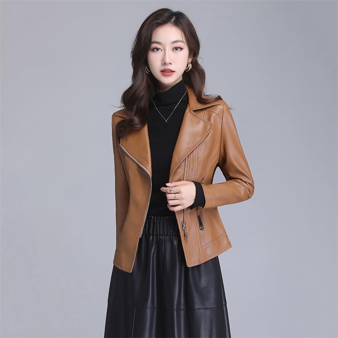 Giacca In Pelle Da Donna Primavera Autunno Cappotto Da Motociclista Sottile Top In Pelle Crosta