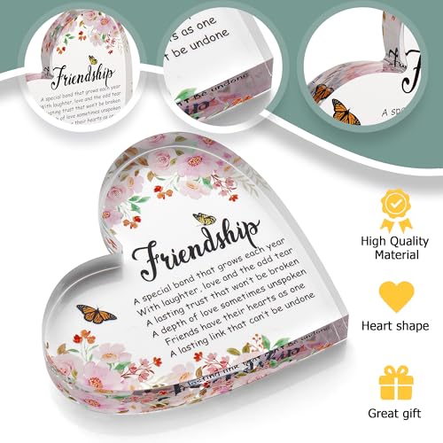 Image of Cute Best Friends Gift - Acrylic Heart Plaque With Beautiful Floral Decorative Ornament - Sweet Transparent Friendship Gift for Birthday