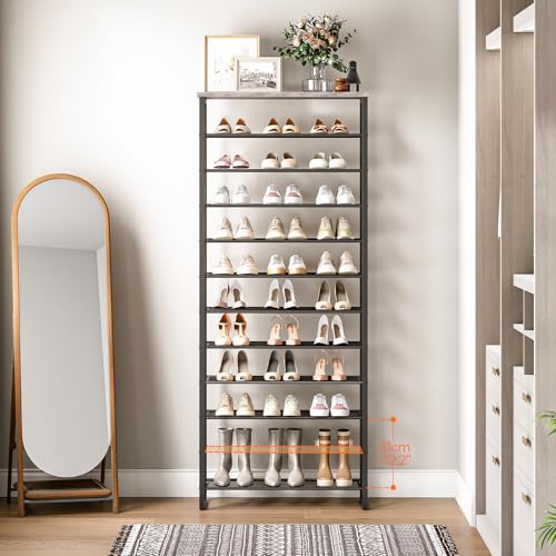 HOOBRO Große Schuhregal, 12-stöckiges Schuhablage, Schuhschrank hoch, für 35-45 Paar Schuhe, Metallrahmen, Industriestil, für Flur… – Ansicht 4