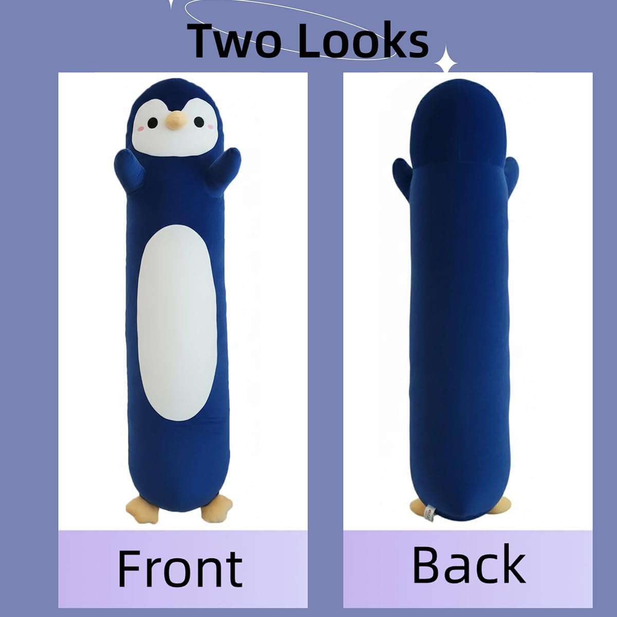 Kekeso Penguin Plush, Long Penguin Plush Pillow Ultra Soft Huggable Stuffed Animal Body Pillow for Kids Adults (Navy Blue, 110cm/43.31in)
