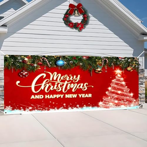 Image of Christmas Garage Door Decorations 6 x 13 ft, Merry Xmas Cover