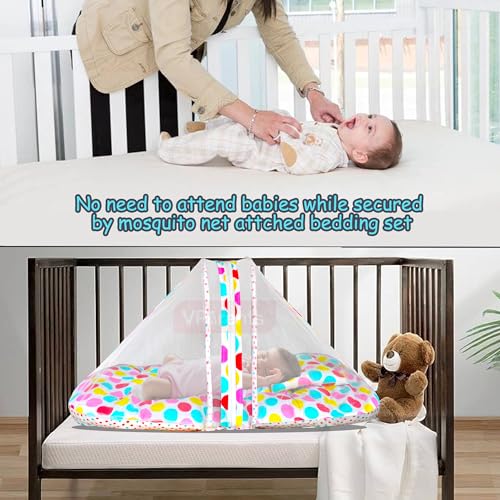 Image of VParents Mite (Polka Dots) Cotton Bedding Set & Mosquito Net