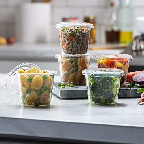 Image of 5 oz - Clear Diposable Plastic Portion Cups With Lids, Small Mini 100 Sets