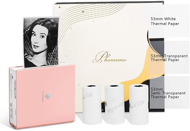Phomemo M02 Mini Thermal Printer - Compact Wireless Pocket Printer On-The-Go Sticker Printer, Compatible with iOS & Android, for Journal Children Daily Plan Christmas, Pink