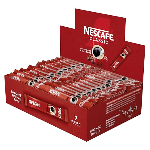 NESCAFÉ Classic Sticks, löslicher Bohnenkaffee in praktischen Einzelportionen, kräftiger Geschmack und intensives Aroma, 200g, 100er Pack (100 x 2g)