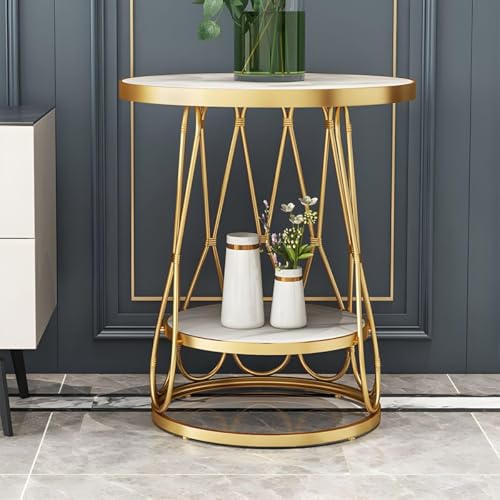 Image of Modern Side Table Corners Living Room Square Table Double Tier Sofa Side Table,Round Base Coffee Table,Portable Bedroom Nightstands Small Space (1WHITE Gold)