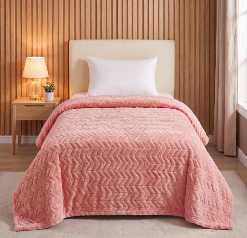 Image of VAS COLLECTIONS 280 GSM Premium Plush Blanket for Single Bed, Soft Warm Cozy Fleece Blanket, Ultra Soft Luxury Bedding, Comfortable Winter Flannel Blanket, 55 x 90 Inches(140 x 230 cm) - Dusty Mauve