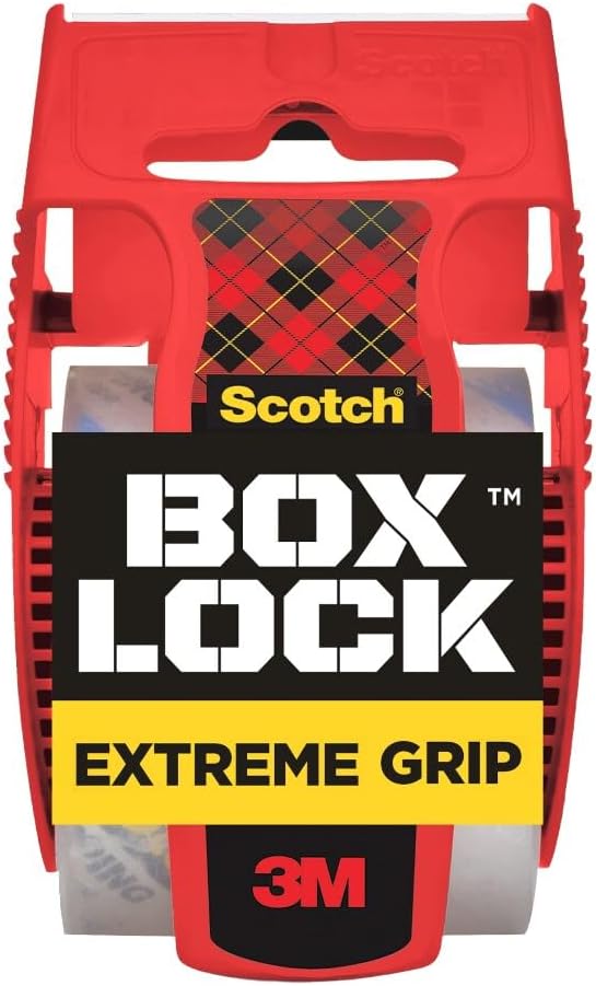 Scotch Box Lock Packing Tape, Clear, Extreme Grip Box Packaging Tape for Shipping and Mailing, 1.88 in x 1000 in, 1 Refill Roll