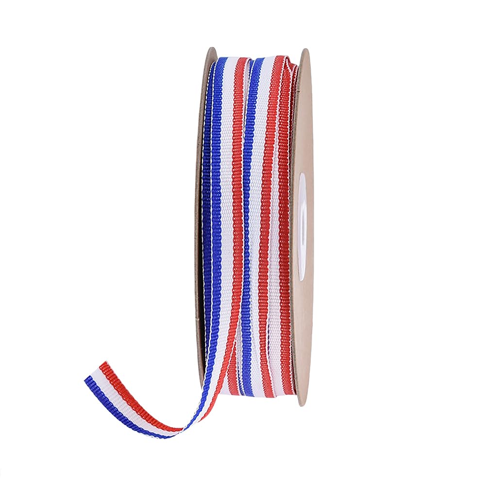Hugede Red White Blue 1Cm 50M Striped Ribbon Thin Craft Ribbon Decorative Grosgrain Ribbon Gift Wrapping Ribbon Patriotic Decoration Ribbon For Independence Day
