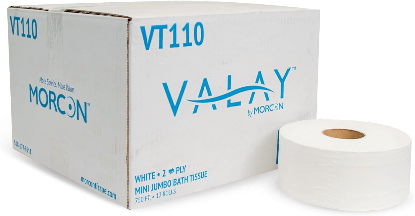 morcon paper vt110 morsoft millennium jumbo bath tissue, septic safe, 2-ply, white, 750 ft, 12 rolls/carton