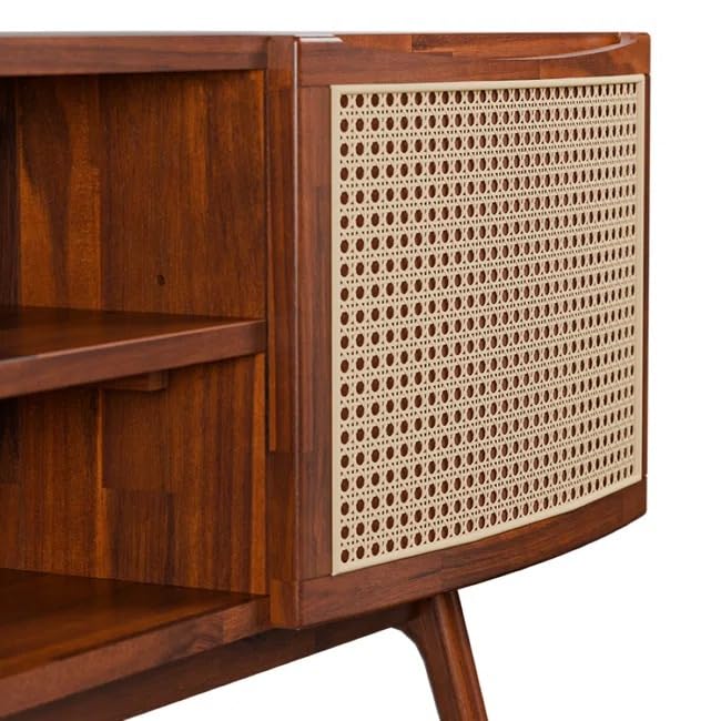 Image of MISAN Modern TV Table | Solid Sheesham Wood Sideboard TV Unit for Living Room, Bedroom, Office Furniture Stand | Wooden Free Standing Entertainment Unit Side Board Table with Storage (E-Hony)
