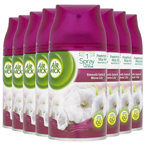 Air Wick Essential Oils Air Freshener, Freshmatic Auto Spray, Smooth Satin and Moon Lily, Refill 250 ml, Pack of 8