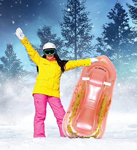 Poza Inflatable Rose Gold Snowmobile Sled- Luxurious Snow Sled With Handles And Filled With Gold Snowflake Confetti, Premium Cold Resistant Heavy Duty Pvc Sled For Adults And Kids - 51 Inch #TOP6