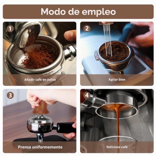 Miniatura 4 de Foyucool Juego De Prensador De Cafe, Café Tamper 51mm, Wdt Tool Espresso Coffee Stirrer, Tamper Mat De Silicona, Muelle Incorporado Para Facilitar El Prensado, Para Cafés Y Amantes Del Café