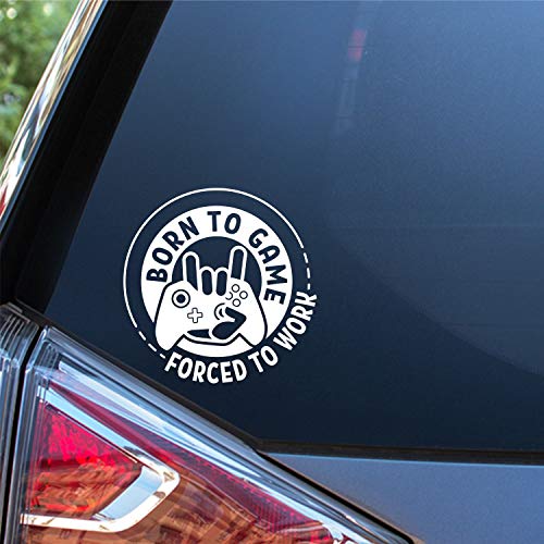 Sunset Graphics & Decals Born to Game Forced to Work Decal Vinyl Car Sticker Computer | Cars Trucks Vans Walls Laptop | White | 5.5 x 5.5 inches | SGD000015