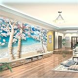 Flowers 3D Mural Wallpaper,Beach Removable Wallpaper Peel and Stick, Living Room Bedroom ​Study Room