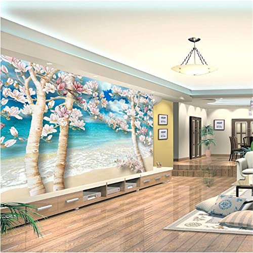 Flowers 3D Mural Wallpaper,Beach Removable Wallpaper Peel And Stick, Living Room Bedroom ​Study Room Decor Self-Adhesive Wallpaper Large Wall Mural-138"W X 96"H #TOP1