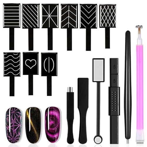 Image of 15Pcs Nail Magnet Set Cat Eye Gel Nail Polish Magnet Wand Magnetic Nail Polish Cat Eye Magnet for Nails Cat Eye Magnets Sticks Nail Design Tools Nail Art Accessories (15PCS SET MAGNET)