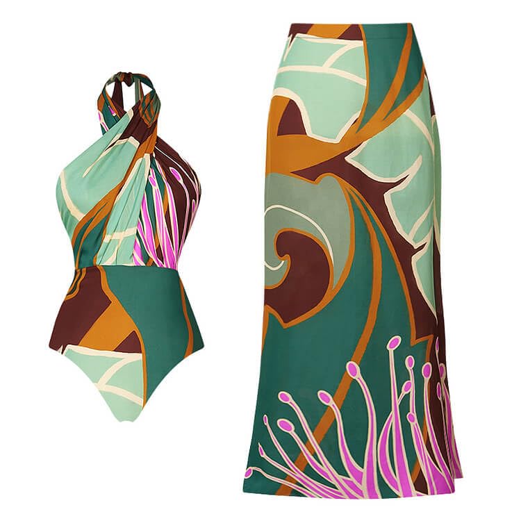 Image of AARAM Stylish Premium Women's One Piece Swimsuit with Cover Ups Wrap Skirt Sarong Retro Floral Print Monokini Tummy Control Swimwear, Printed Swimming Costume for Women Beach Wear