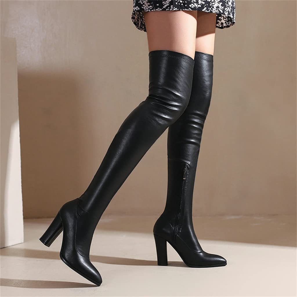 MIYYO Winter Overknee Stiefel Mit Reißverschluss Damen Sexy High Heels PU-Leder Stretch Langschaft Boots Fashion Spitz Ritterstiefel Frauen Elegant Party Schuhe