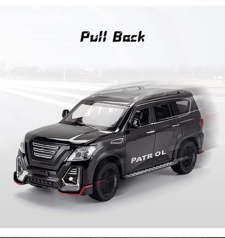 Image of Kids Model 1:24 N Petrol Die Cast Metal Car Pull Back Action Opening Doors with Realistic Engine Sound Lights Toy Car Gift for Boys - Black
