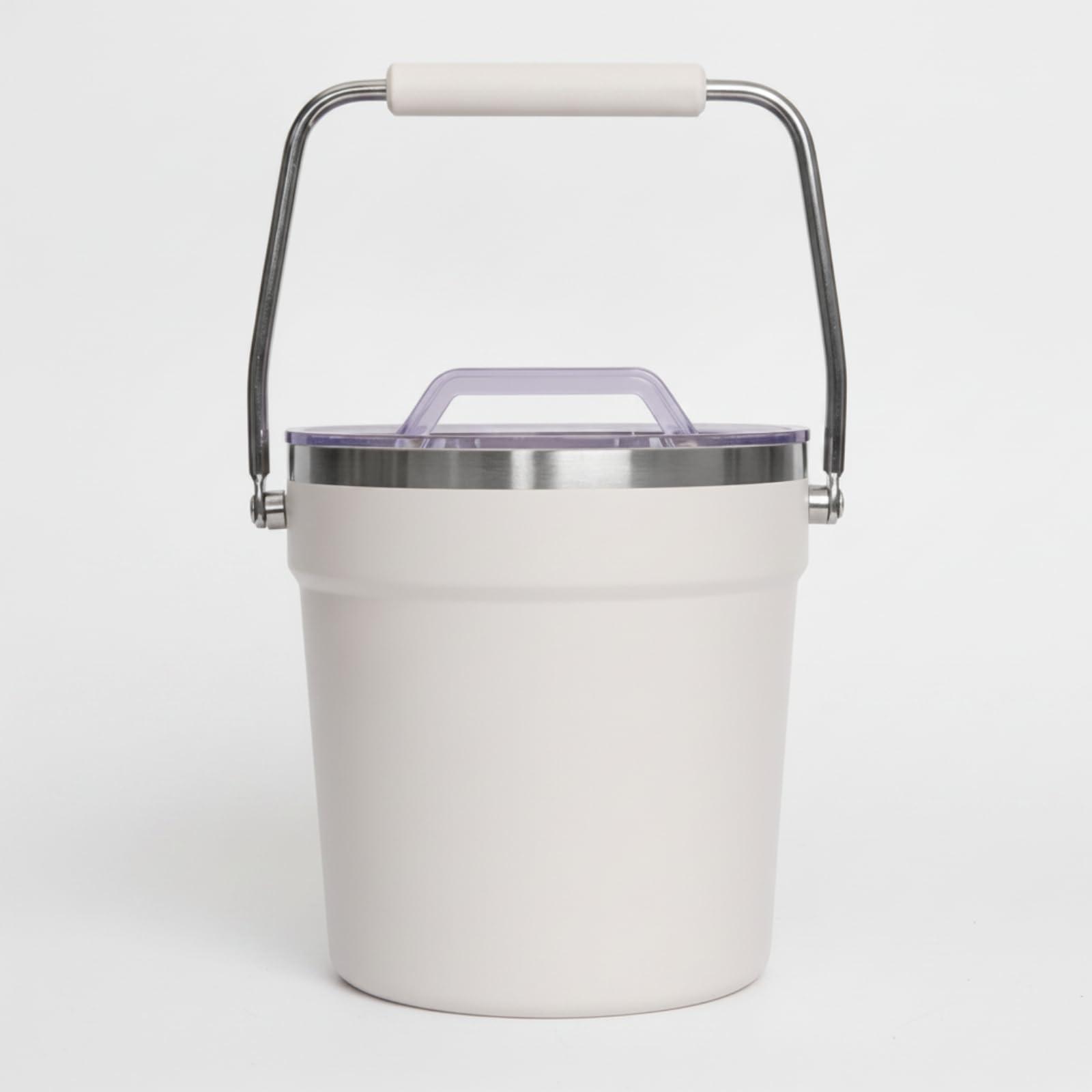 Cubitera con Tapa Transparente Elegante Cubitera Acero Inoxidable Portátil Recipiente para Bar, Beige, 2000ML