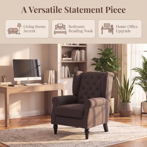 Image of Tufted Wingback Accent Manual Single Lounge Recliner Chair, Brown