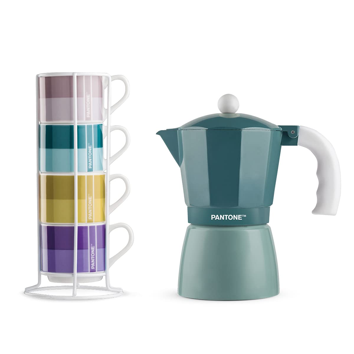 Egan Set 4 Tazze Caffè Impil. con Metalrack Pantone Linear + Moka Blu 6 tazzine