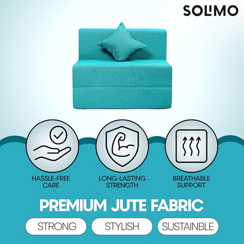 Image of Amazon Brand - Solimo 1 Seater 3 * 6 Jute Fabric Washable Cover Sofa Cum Bed with 1 Cushion 1 Seater Double Foam Fold Out Sofa Cum Bed (Finish Color - Sky Blue Delivery Condition - Pre-Assembled)