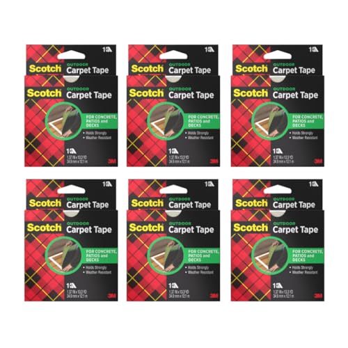 Image of 3M Scotch Double-Sided Carpet Tape 1.3 in x 40 ft - Heavy Duty Indoor /Outdoor Rug Gripper for Hardwood, Vinyl, Tile & Concrete Floors - Non-Slip Adhesive for Area Rugs and Mats (6 Packs)