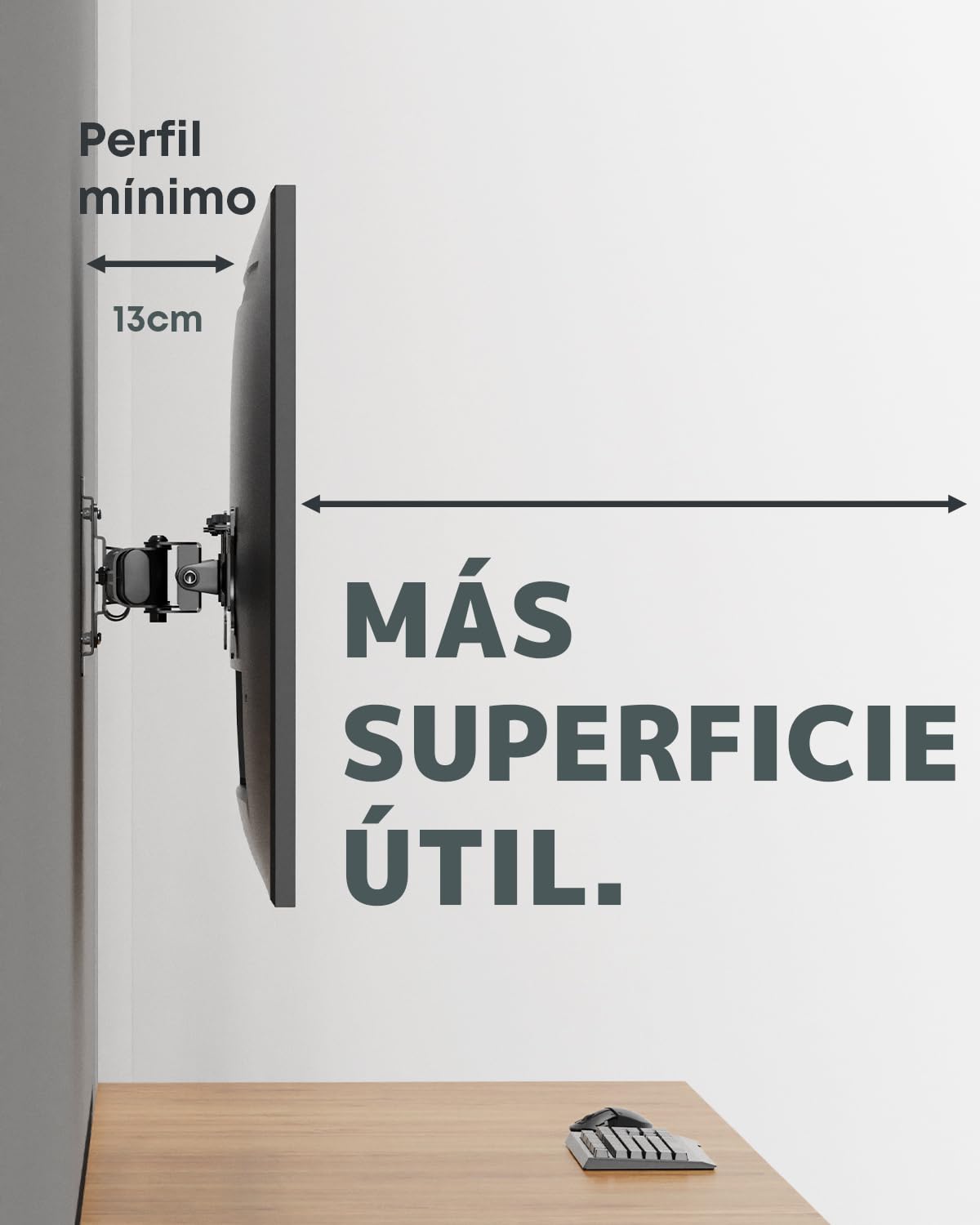 Soporte de Pared Doble para Pantallas 13-27 Pulgadas, Sencillo a Doble | Espacio de pared ultradelgado, montaje horizontal, alineación precisa, gestión de cables, 10 kg por brazo, VESA 75/100, Negro