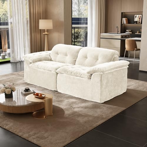 Image of Oversized Modular Sectional Sofa, Large Modern Boneless Couch with Seat Cushion, Chenille 2 Seat Sofa Set for Living Room, Apartments, No Assembly Required, Beige