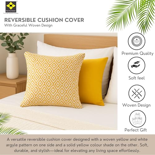 Image of Reversible 20x20 Yellow Cotton Argyle Woven Pack of 1 Fashion Throw Pillow Covers Cases for Couch Sofa Home Decoration | 50 x 50 cm