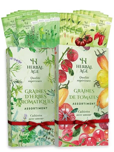 26 Variétés de Plantes Jardin – Kit 9.200 Graines d'Herbes Aromatiques et d'Tomates: Persil, Cerise, Basilic – Idee Cadeau Pour Femme, Homme, Enfant –...