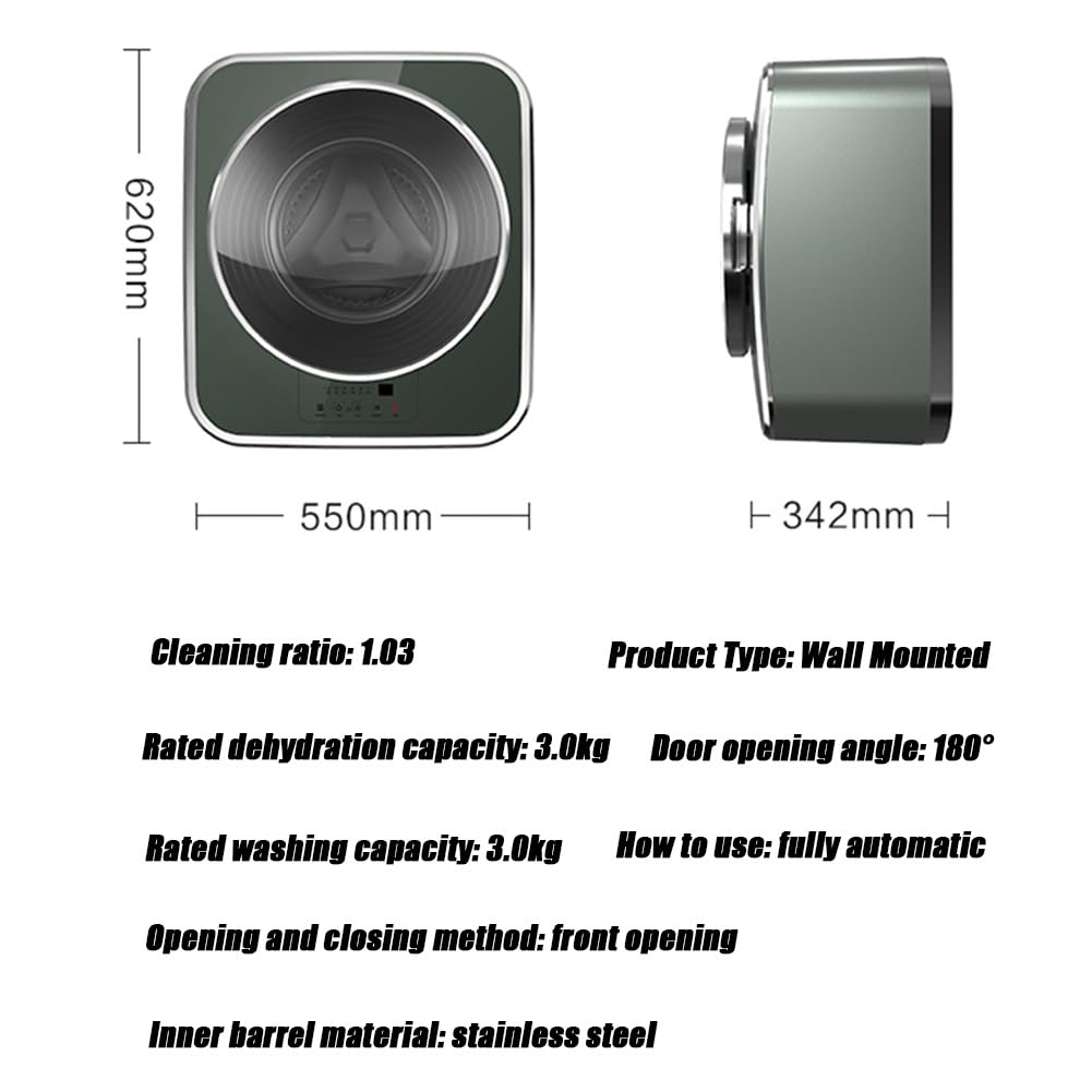 WHIPIN Mini Machine à Laver, Machine à Laver Murale Automatique et Sèche-Linge, Petit Lave-Linge Domestique Compact Portable de 3 Kg, Lavage Autoportant Facile à Utiliser Peu Encombrant