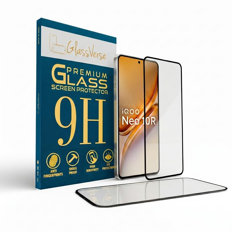 Image of GlassVerse PureView Tempered Glass for IQOO Neo 10R | Crystal Clear, 9H Hardness Screen Protector, Edge to Edge, Case Friendly, Hassle-less Installation Kit Included. (Pack of 2)