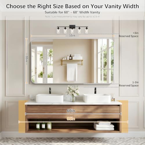 Image of DESBING 55 inchx30 inch Bathroom Mirror for Over Sink, Silver Framed Wall Mirror | High-Definition Shatterproof Vanity Mirror with Rounded Corner for Bedroom Living Room Entryway Horizontally or Vertically