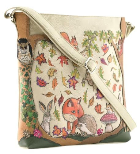 Bolso cruzado de piel crema Mala Leather Foxglove Forest 7468_71 moderno tamaño único